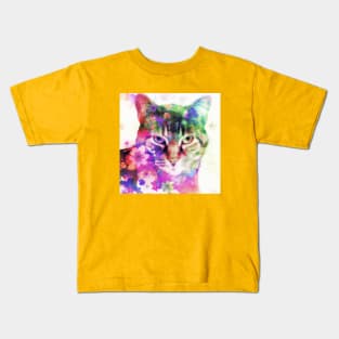 Kitty Cat Surrounded by Flowers Kids T-Shirt